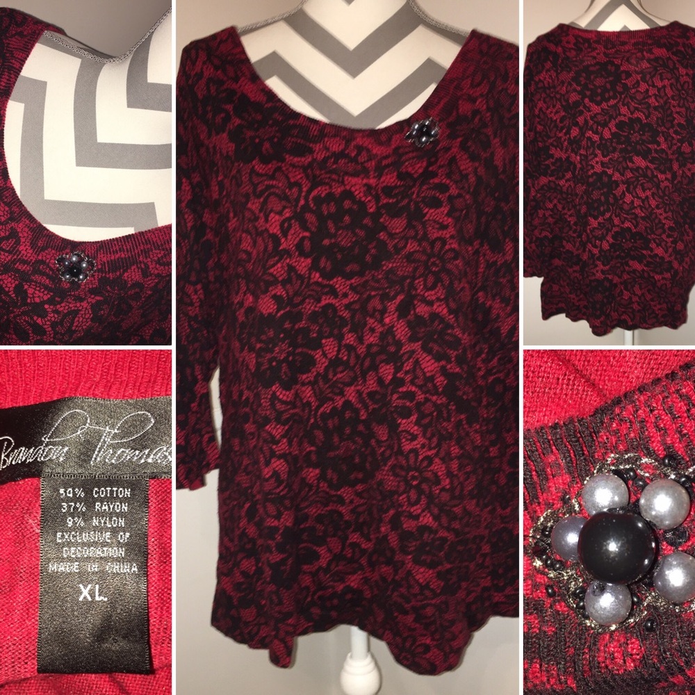 BRANDON THOMAS | beautiful black and red sweater